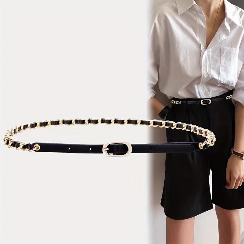 Braided Chain Belt Thin Oval Buckle Casual Belt Girdle Women Dress Belts