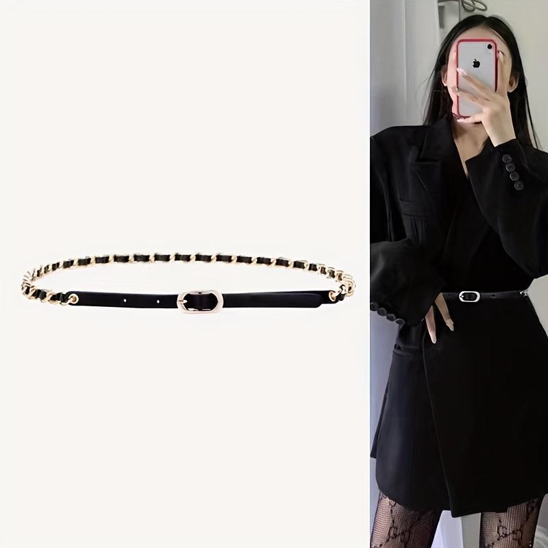 Braided Chain Belt Thin Oval Buckle Casual Belt Girdle Women Dress Belts