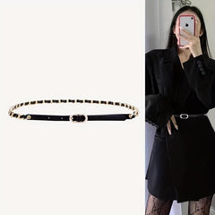 Braided Chain Belt Thin Oval Buckle Casual Belt Girdle Women Dress Belts