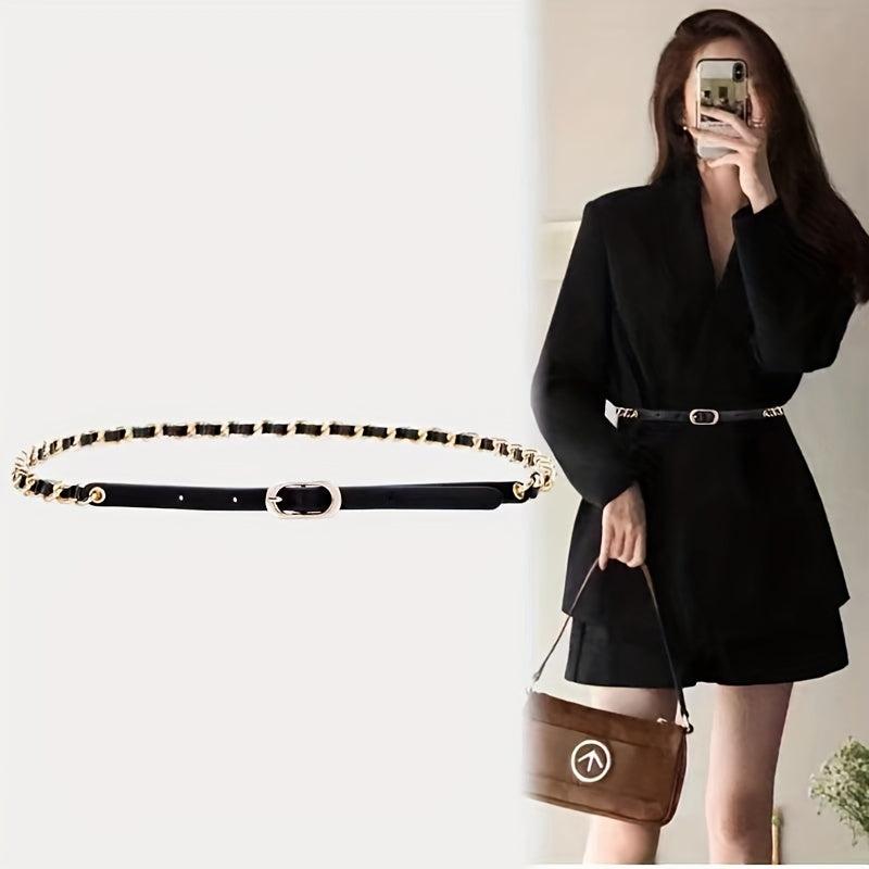 Braided Chain Belt Thin Oval Buckle Casual Belt Girdle Women Dress Belts