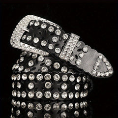 Lucky Clover Hollow Leather Belt Rhinestone Decor Hip Hop Casual Belt