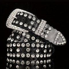 Lucky Clover Hollow Leather Belt Rhinestone Decor Hip Hop Casual Belt
