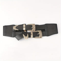 Double Layer Buckle Waistband Elastic Wide Belt Gothic Women Corset Dress Girdle