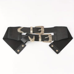Double Layer Buckle Waistband Elastic Wide Belt Gothic Women Corset Dress Girdle