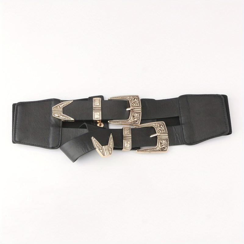 Double Layer Buckle Waistband Elastic Wide Belt Gothic Women Corset Dress Girdle