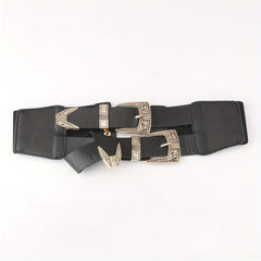 Double Layer Buckle Waistband Elastic Wide Belt Gothic Women Corset Dress Girdle