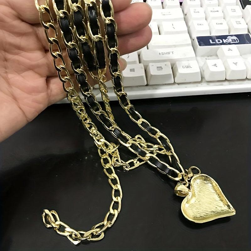 Golden Layered Metal Waist Chain with Peach Heart Pendant