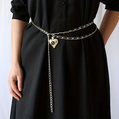 Golden Layered Metal Waist Chain with Peach Heart Pendant