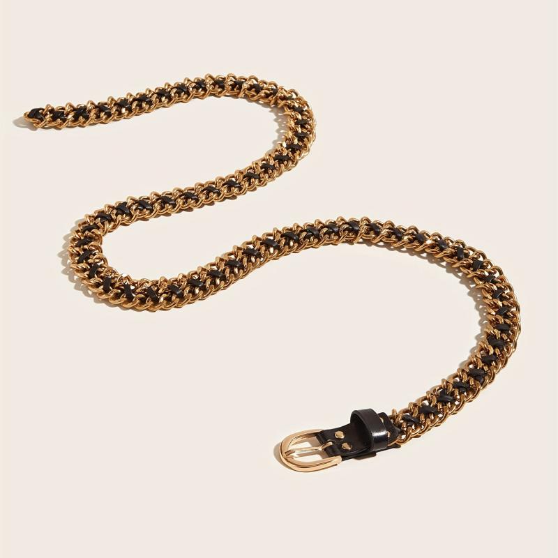 Metal Leather Braided Waist Chain Women Pants Dress Belt