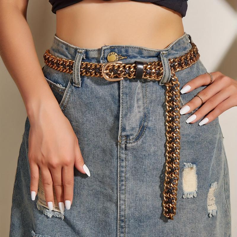 Metal Leather Braided Waist Chain Women Pants Dress Belt