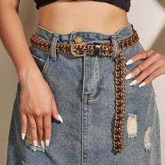 Metal Leather Braided Waist Chain Women Pants Dress Belt