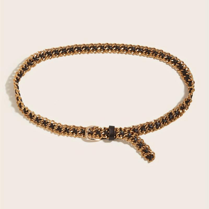 Metal Leather Braided Waist Chain Women Pants Dress Belt