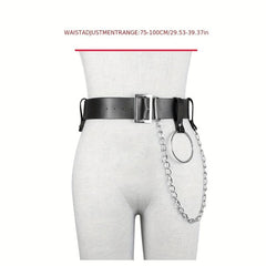 Punk Chain Ring Decor Belt PU Leather Waistband Gothic Adjustable Harness Belt