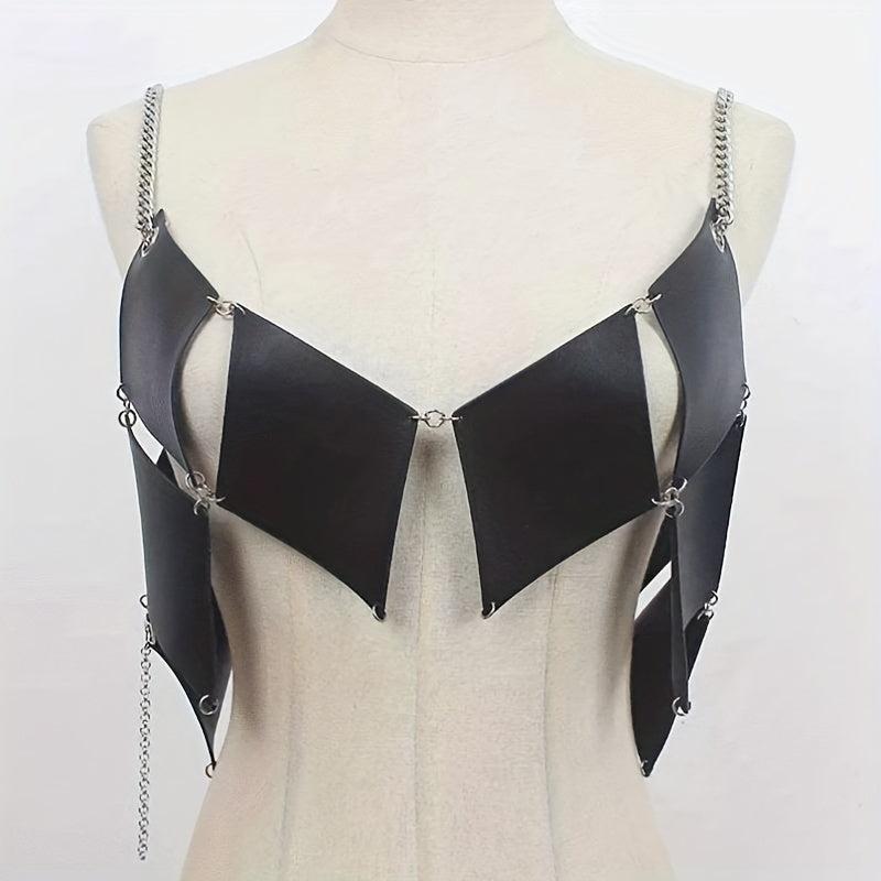 Stylish Rhombus Hollow Out Belt PU Leather Chain Suspenders