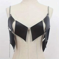 Stylish Rhombus Hollow Out Belt PU Leather Chain Suspenders