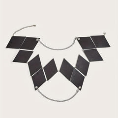 Stylish Rhombus Hollow Out Belt PU Leather Chain Suspenders