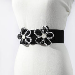 Wide Belt Elastic Waistband PU Leather Decor Women