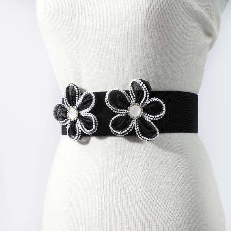 Wide Belt Elastic Waistband PU Leather Decor Women