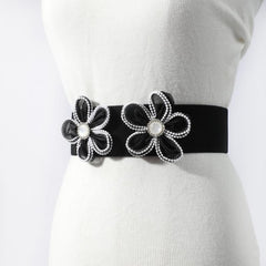 Wide Belt Elastic Waistband PU Leather Decor Women