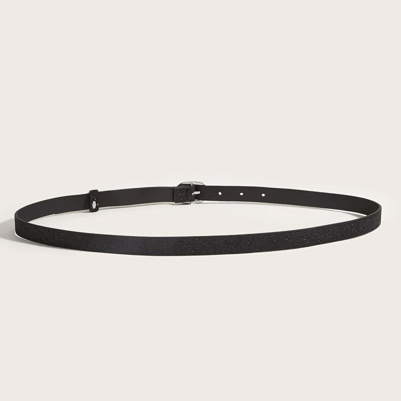 Glitter Thin Belt With Metal Buckle For Women