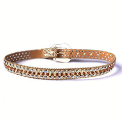 Glitter Rhinestone Belt Punk PU Leather Western Jeans Pant Belt