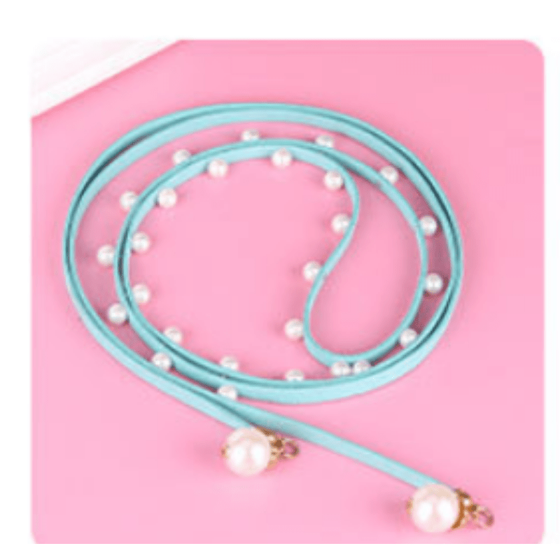 Faux Pearl Decor Thin Belt Lace Up Candy Sash Belt Pendant Waistband