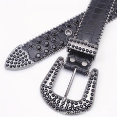 Crocodile Pattern Rhinestone Belt Sparkling Vintage PU Leather Waistband