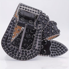 Crocodile Pattern Rhinestone Belt Sparkling Vintage PU Leather Waistband