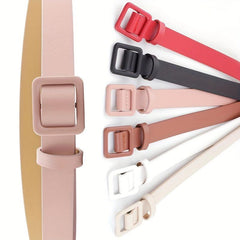 Square Buckle Thin Belts Candy PU Leather Belt Casual Women Dress Accessories