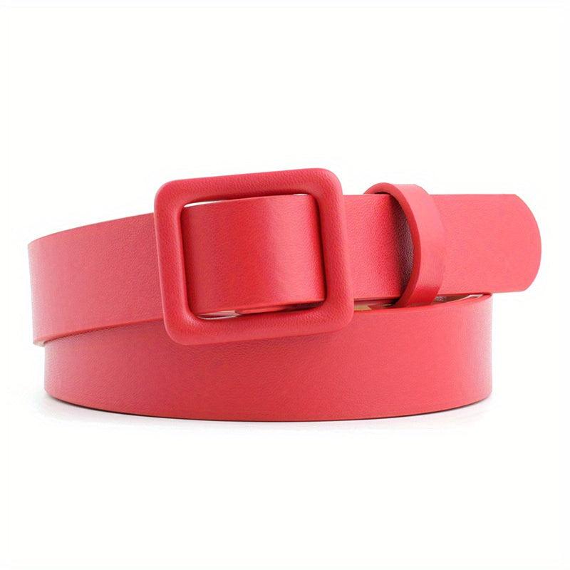 Square Buckle Thin Belts Candy PU Leather Belt Casual Women Dress Accessories