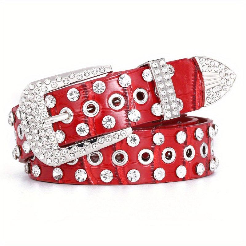 Hollow Out Rhinestone Belt PU Leather Hip Hop Jeans Pants Belt