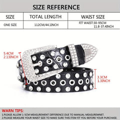 Hollow Out Rhinestone Belt PU Leather Hip Hop Jeans Pants Belt
