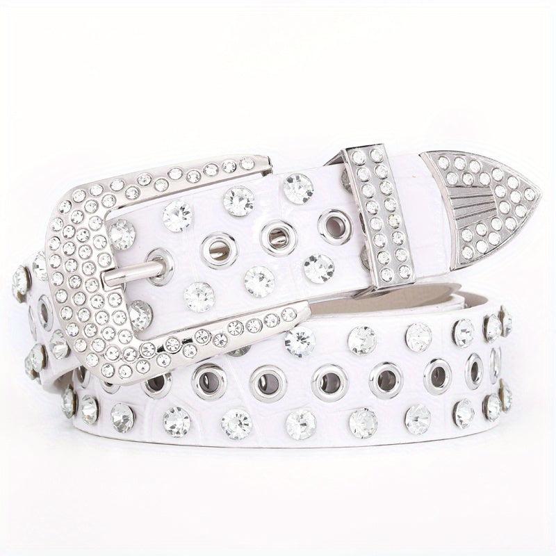 Hollow Out Rhinestone Belt PU Leather Hip Hop Jeans Pants Belt