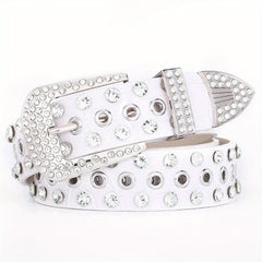 Hollow Out Rhinestone Belt PU Leather Hip Hop Jeans Pants Belt