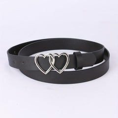 PU Leather Thin Belt Double Heart Metal Buckle Jeans Dress Coat Belts