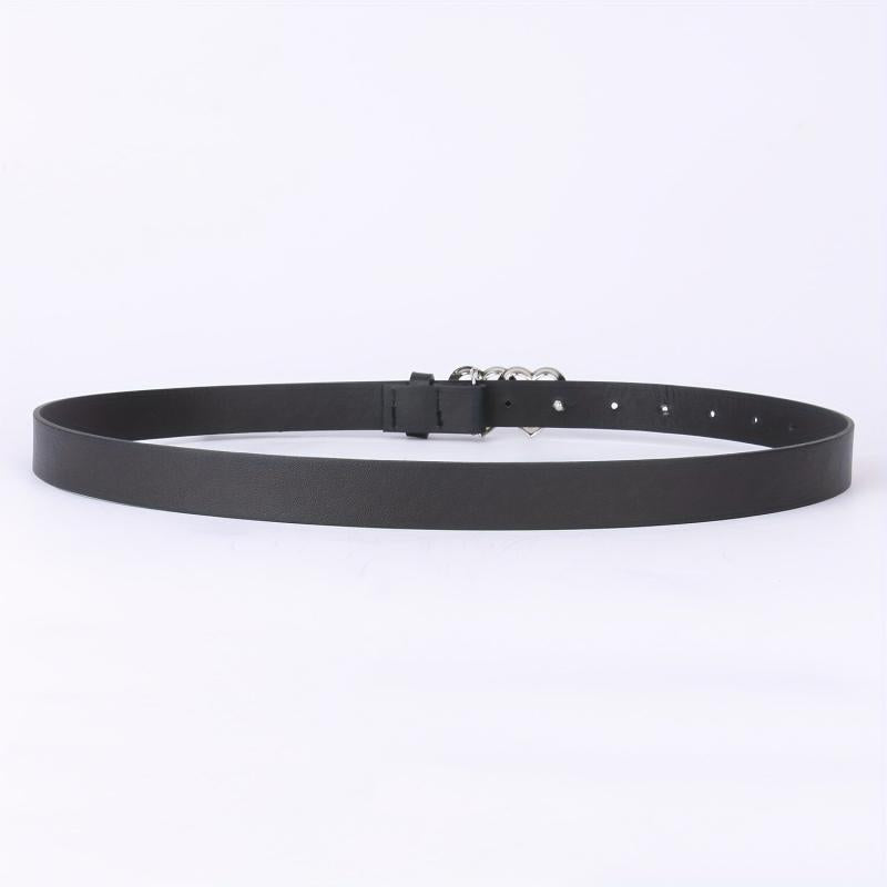PU Leather Thin Belt Double Heart Metal Buckle Jeans Dress Coat Belts