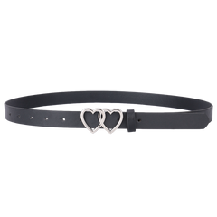 PU Leather Thin Belt Double Heart Metal Buckle Jeans Dress Coat Belts
