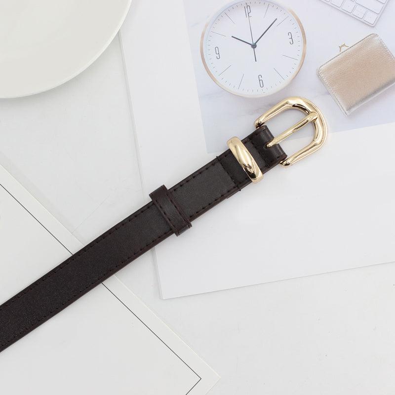 Casual PU Leather Belt with Golden Pin Buckle for Women