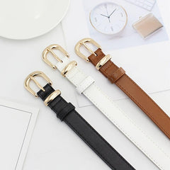 Casual PU Leather Belt with Golden Pin Buckle for Women