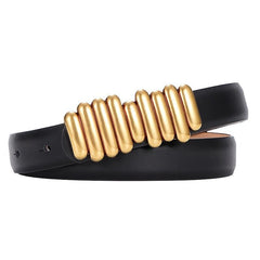 Women's Leather Belt with Metal Buckle for Dress Coat Suit Skirt