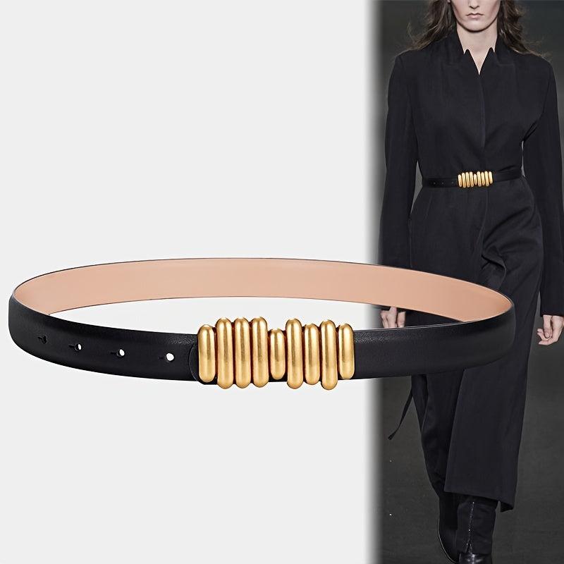 Women's Leather Belt with Metal Buckle for Dress Coat Suit Skirt