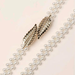 Metal Leaf Elastic Pearl Waist Chain for Dress