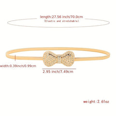 Rhinestone Bow Waist Chain Elastic Belt for Women