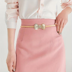 Rhinestone Bow Waist Chain Elastic Belt for Women