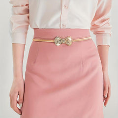 Rhinestone Bow Waist Chain Elastic Belt for Women