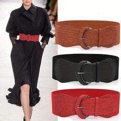 Vintage Embossed Wide Waist Belt Elastic Dress Coat Girdle Women