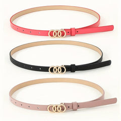 3pcs Triple Ring Buckle Belt Dark Pink Red PU Vintage Waistband Girdle