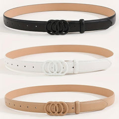 3pcs Solid PU Belt Triple O Ring Buckle Belt for Women