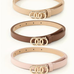 3pcs Triple Ring Buckle Belt Set in Classic Colors for Women