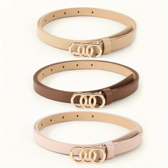 3pcs Triple Ring Buckle Belt Set in Classic Colors for Women